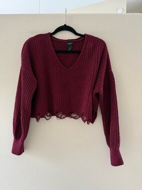 Rue21 Burgundy V‑Neck Oversized Crop Sweater